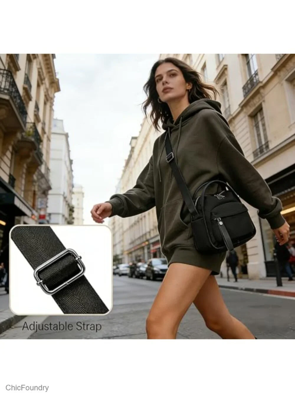Nylon Crossbody Bag for Women, Adjustable Strap, Travel Purse with Pockets